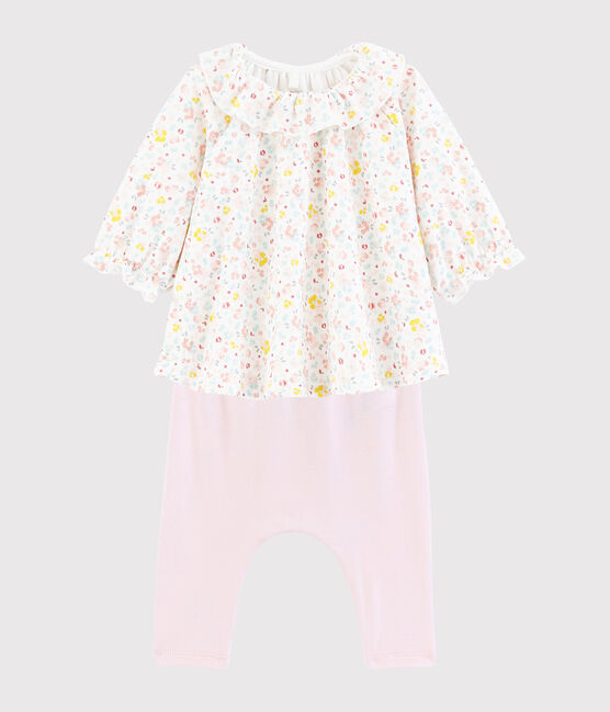 Baby-Kleid und Leggings aus Bio-Baumwolle weiss MARSHMALLOW/weiss MULTICO