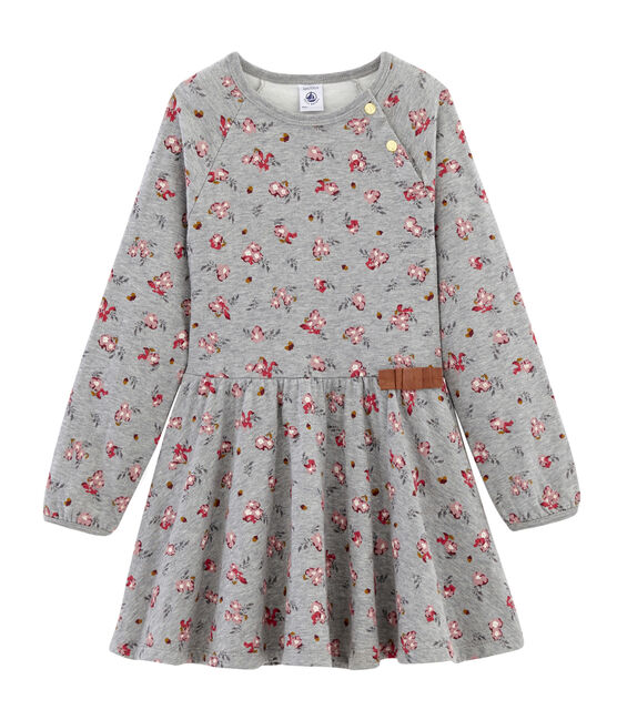 Gemustertes Kleid Mädchen grau BELUGA/weiss MULTICO