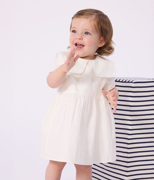 Kurz&auml;rmeliges Baby-Kleid aus Baumwolle und dazu passender Bloomer weiss
