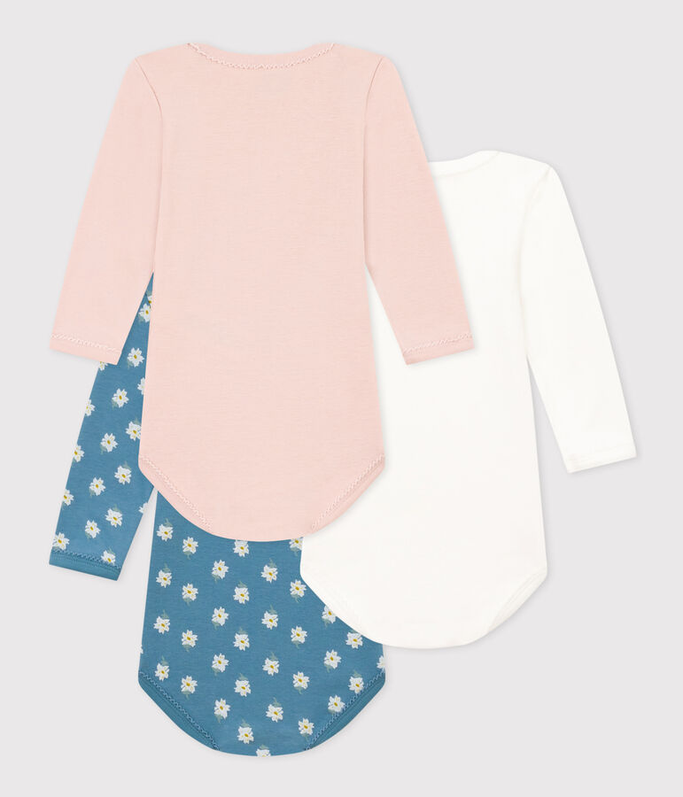 3er-Set lang&auml;rmelige Baby-Bodys aus Baumwolle mit Blumenmotiv vielfarbig