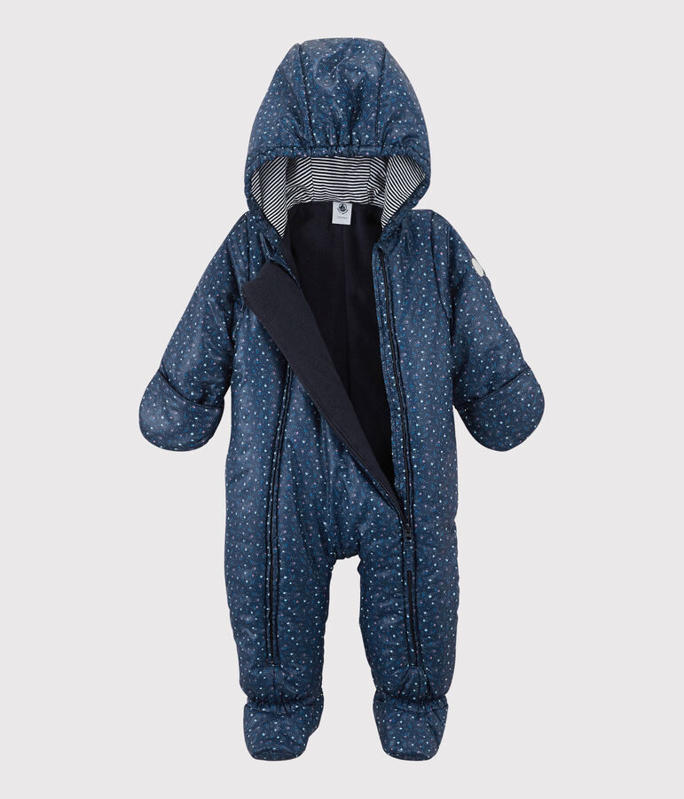 Baby-Fliegeroverall mit Muster blau MEDIEVAL/weiss MULTICO
