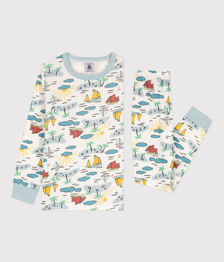 Kinderpyjama f&uuml;r Entdecker aus Baumwolle weiss/vielfarbig