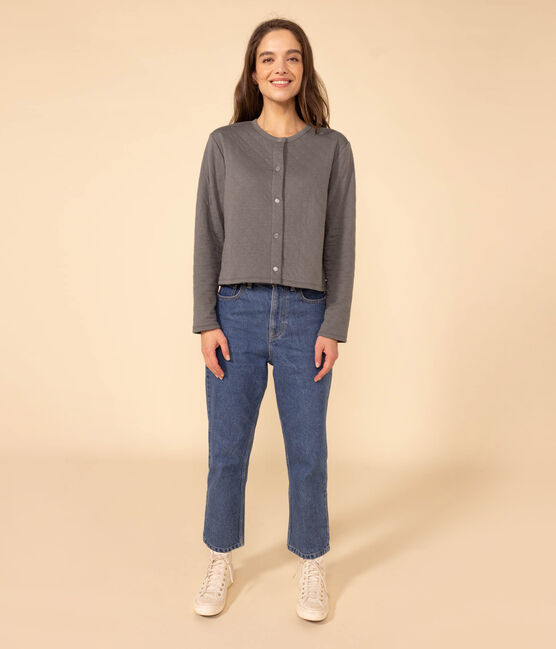 Damen-Cardigan aus Doppeljersey mit Druckknöpfen grün THUYA