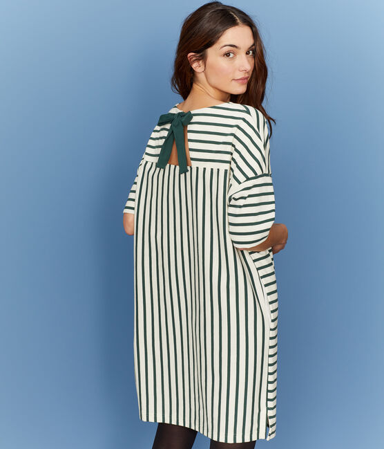 Kurzärmliges Kleid für Damen beige COQUILLE/grün SOUSBOIS