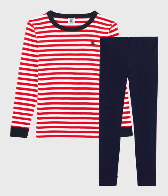 Kinderpyjama Bio-Baumwolle in schmaler Passform mit roten Streifen für Jungen rot PEPS/weiss MULTICO