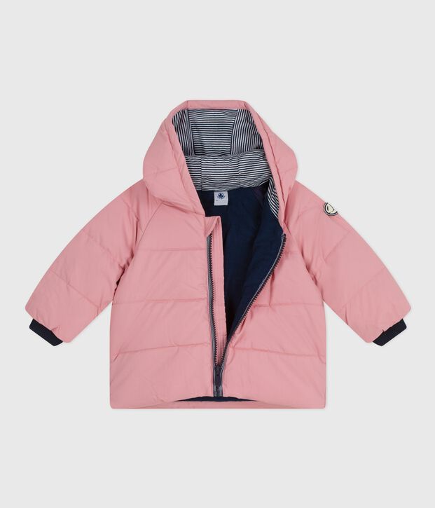 Baby-Winterjacke aus einfarbigem Polyester rosa