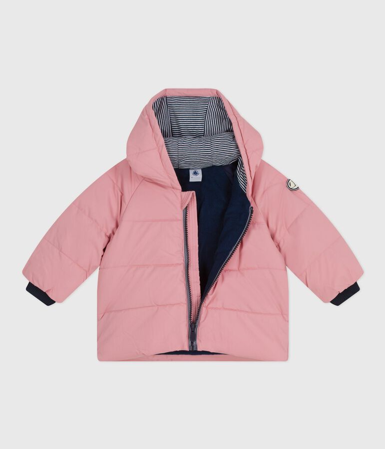 Baby-Winterjacke aus einfarbigem Polyester rosa