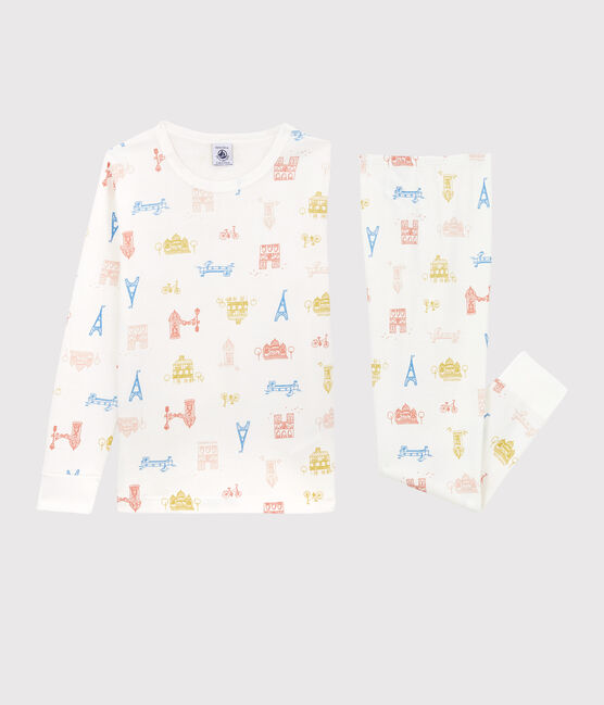 Kinderpyjama Paris aus Baumwolle weiss MARSHMALLOW/weiss MULTICO