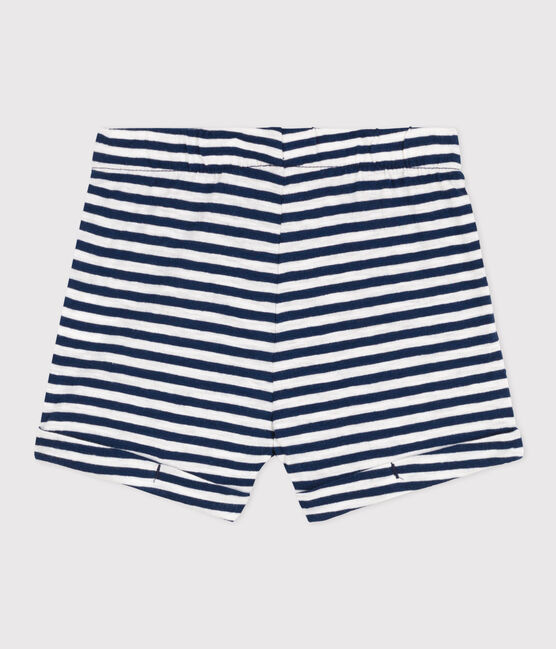 Baby-Shorts aus gestreiftem geflammtem Jersey blau MEDIEVAL/weiss MARSHMALLOW