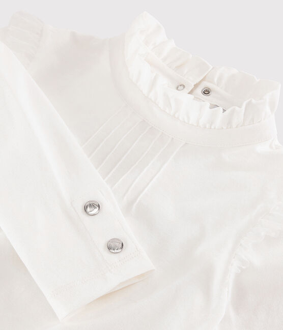 Kinder-T-Shirt mit krausem Kragen für Mädchen weiss MARSHMALLOW