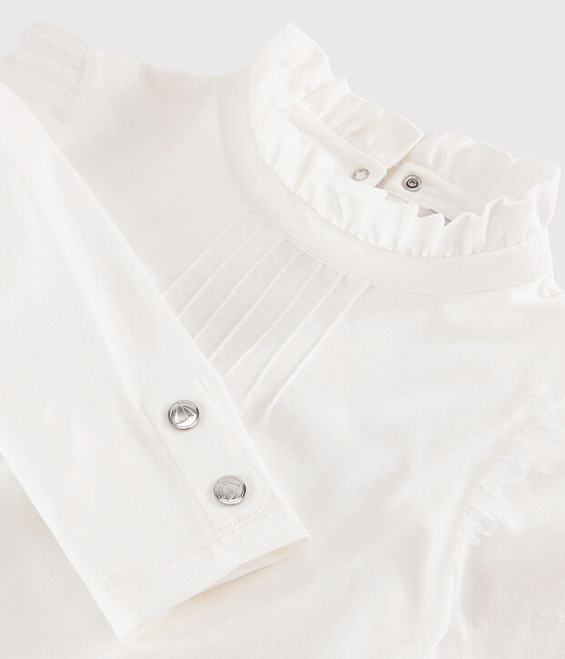 Kinder-T-Shirt mit krausem Kragen f&uuml;r M&auml;dchen weiss