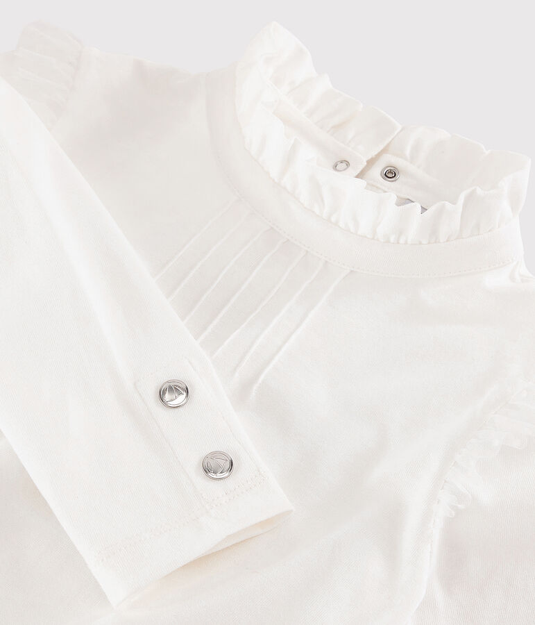 Kinder-T-Shirt mit krausem Kragen f&uuml;r M&auml;dchen weiss