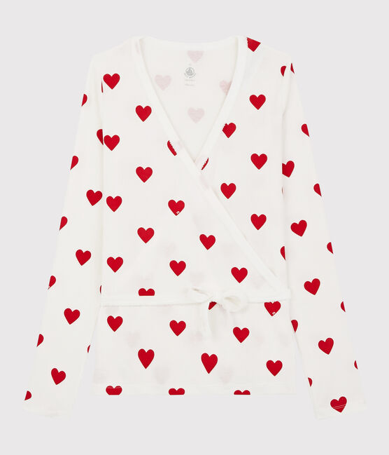 Damen-Cardigan in Wickelform aus Baumwolle weiss MARSHMALLOW/rot TERKUIT