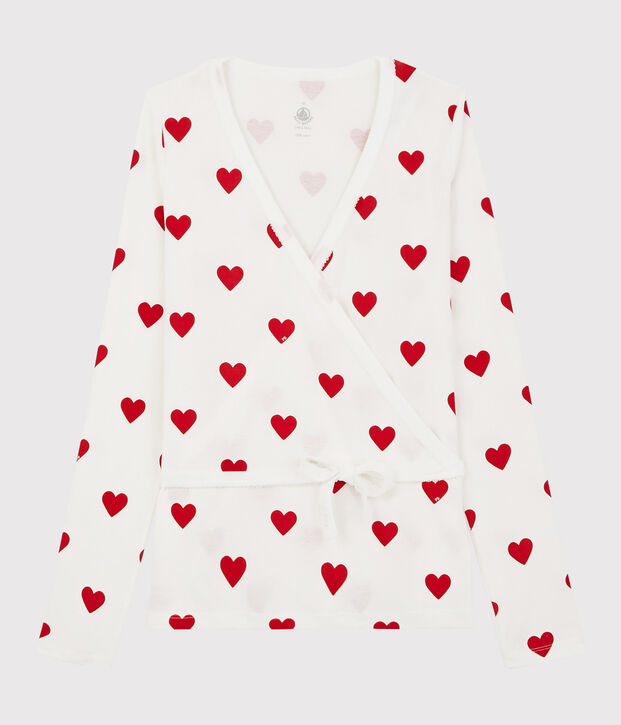 Damen-Cardigan in Wickelform aus Baumwolle weiss/rot
