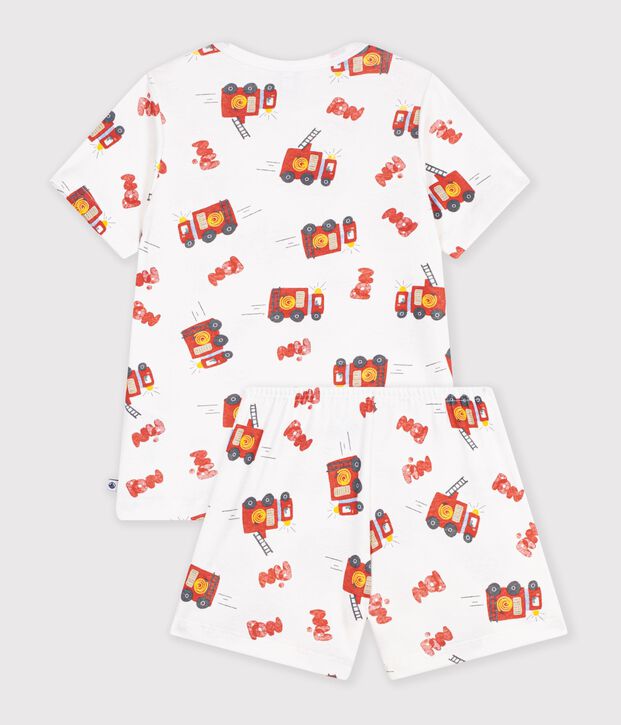 Kinder-Kurzpyjama aus Baumwolle mit Feuerwehrm&auml;nnern weiss/vielfarbig