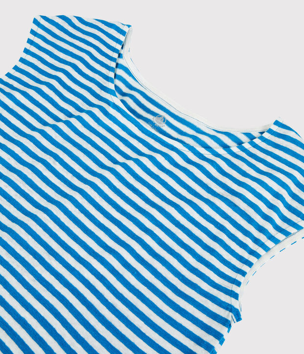 Gestreiftes Damen-T-Shirt aus Leinen blau/weiss