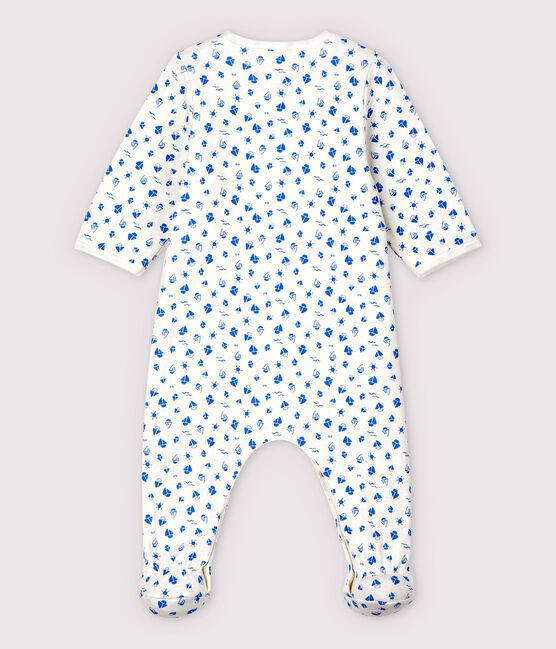 Gemusterter Baby-Bodyjama mit Boot-Motiv, aus Doppeljersey aus Bio-Baumwolle weiss MARSHMALLOW/blau COOL