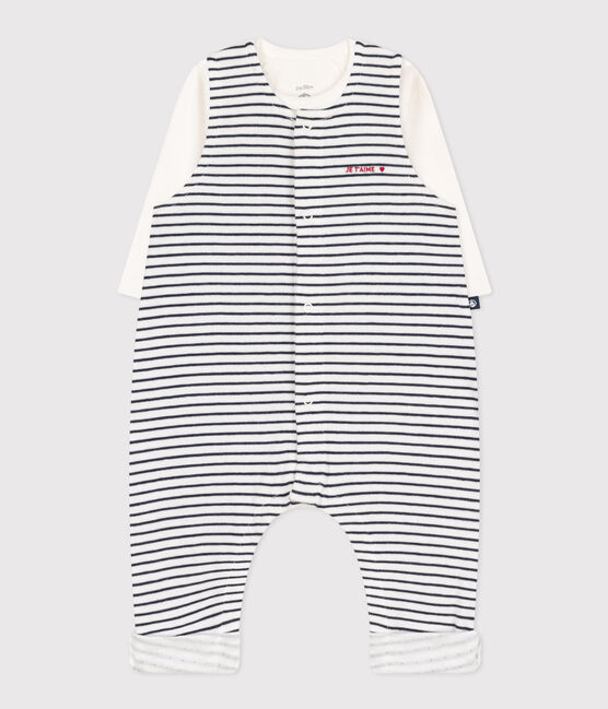 Babyset aus Overall und Body aus Baumwolle weiss MARSHMALLOW/blau SMOKING