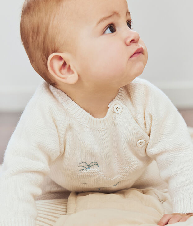 2-teiliges Baby-Set aus Woll- und Baumwoll-Strick mit Walmotiv weiss