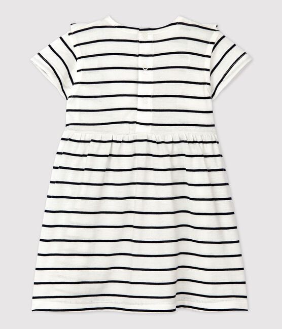 Kurzärmeliges Babykleid aus gestreiftem Jersey weiss MARSHMALLOW/blau SMOKING