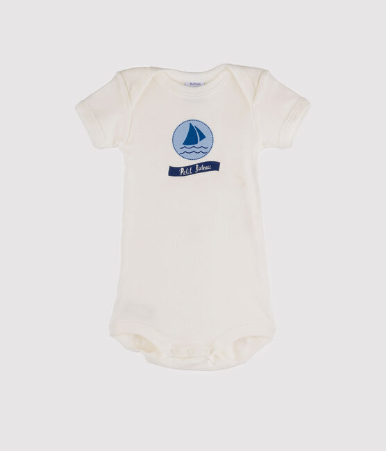 Kurzärmeliger Baby-Body für Mädchen weiss MARSHMALLOW/blau JASMIN