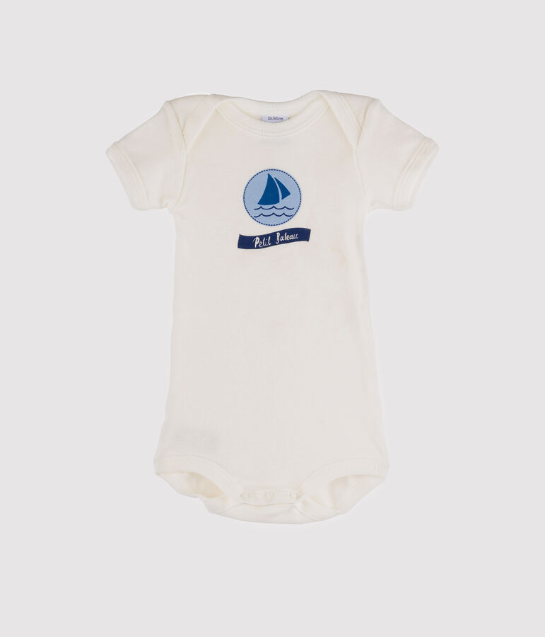 Kurz&auml;rmeliger Baby-Body f&uuml;r M&auml;dchen weiss/blau