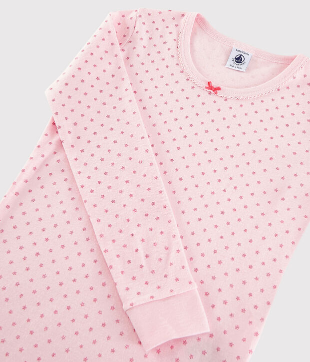 Snugfit-Kinderpyjama aus Baumwolle mit Sternen-Motiv f&uuml;r M&auml;dchen rosa/orange/grau