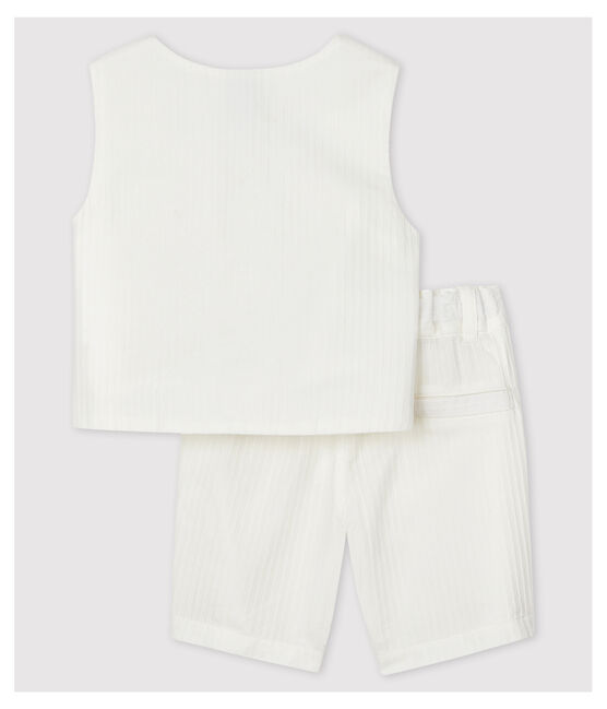 Zweiteiliges Baby-Set aus gestreifter Popeline für Jungen weiss MARSHMALLOW/weiss MULTICO