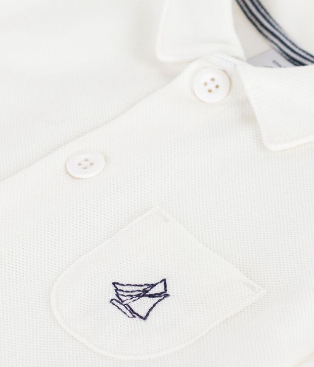 Baby-Kurzoverall mit Polokragen aus einfarbiger Baumwolle weiss