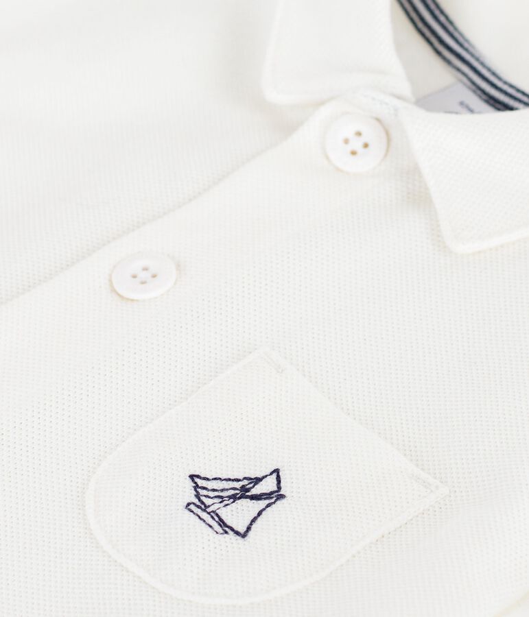 Baby-Kurzoverall mit Polokragen aus einfarbiger Baumwolle weiss MARSHMALLOW