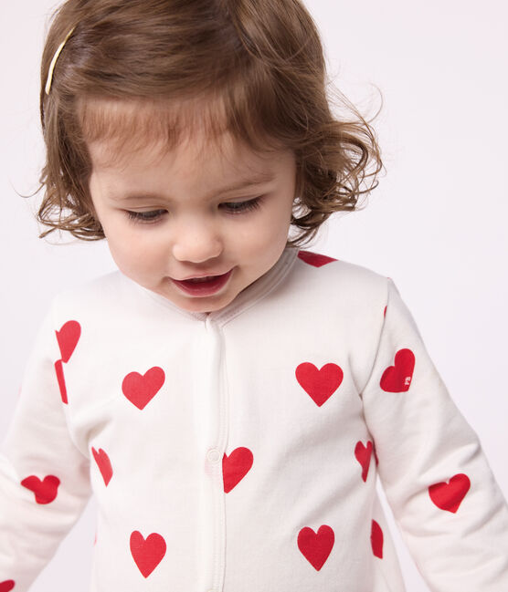 Baby-Strampler aus Baumwolle mit roten Herzen weiss MARSHMALLOW/rot TERKUIT