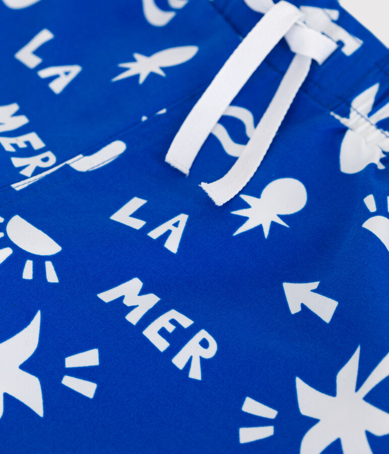 Kinder-Badeshorts mit Muster blau/weiss