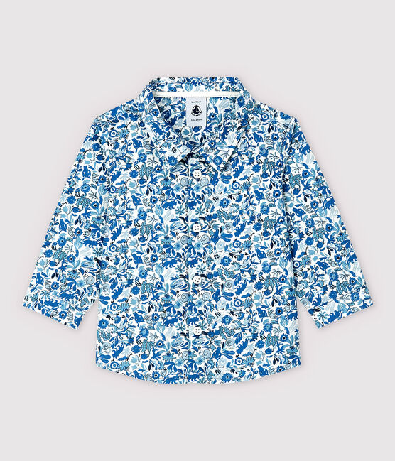 Langärmeliges Baby-Hemd aus Popeline für Jungen weiss MARSHMALLOW/weiss MULTICO