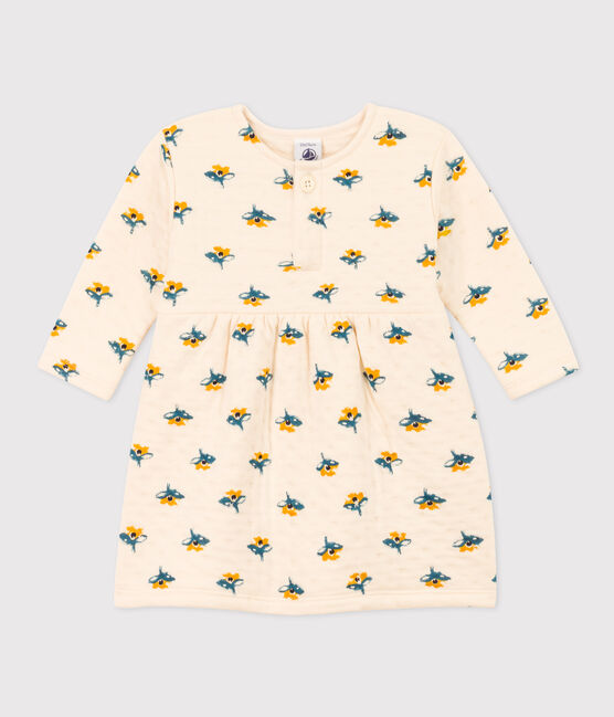 Bedrucktes langärmeliges Babykleid aus gestepptem Doppeljersey weiss AVALANCHE/ MULTICO