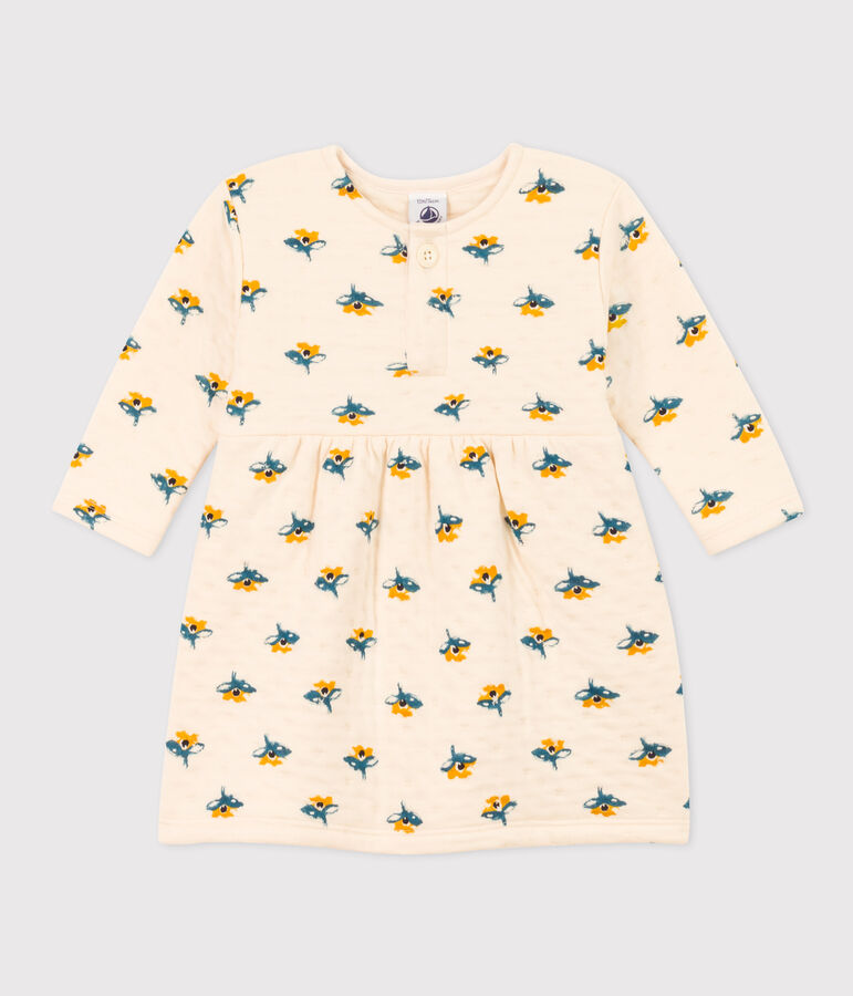 Bedrucktes lang&auml;rmeliges Babykleid aus gestepptem Doppeljersey weiss AVALANCHE/ MULTICO