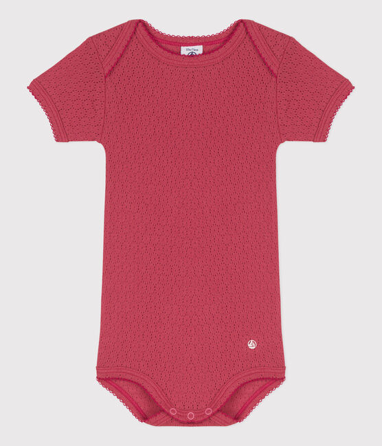 Kurzärmeliger Baby-Body aus Ajour-Strick rosa PAPI
