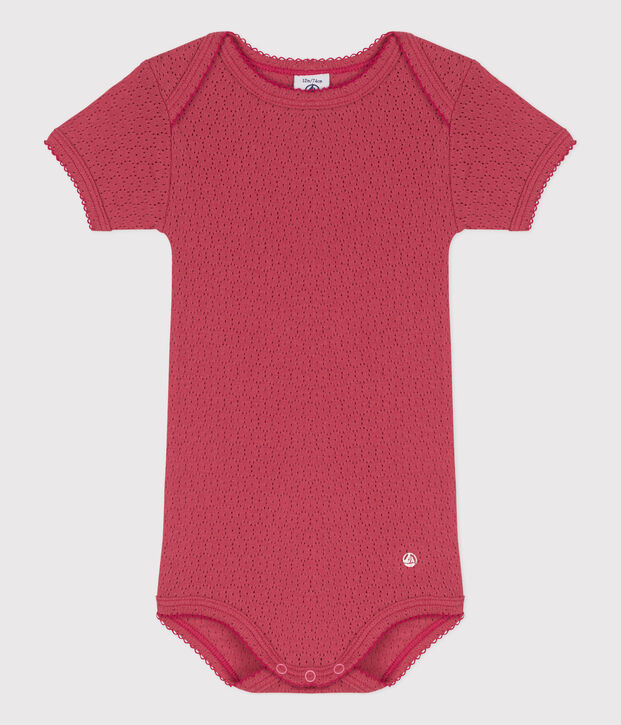 Kurz&auml;rmeliger Baby-Body aus Ajour-Strick rosa