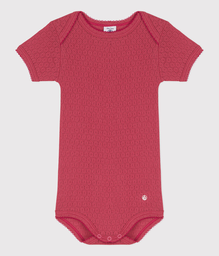 Kurz&auml;rmeliger Baby-Body aus Ajour-Strick rosa