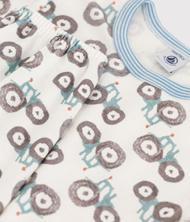 Kinderpyjama aus Baumwolle mit Trecker-Motiv weiss/vielfarbig