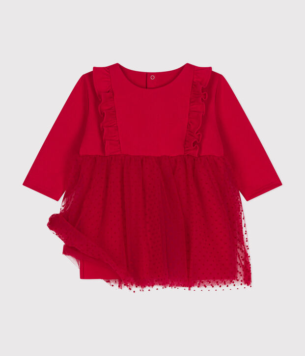 Baby-Kleid aus Baumwolle und T&uuml;ll rot