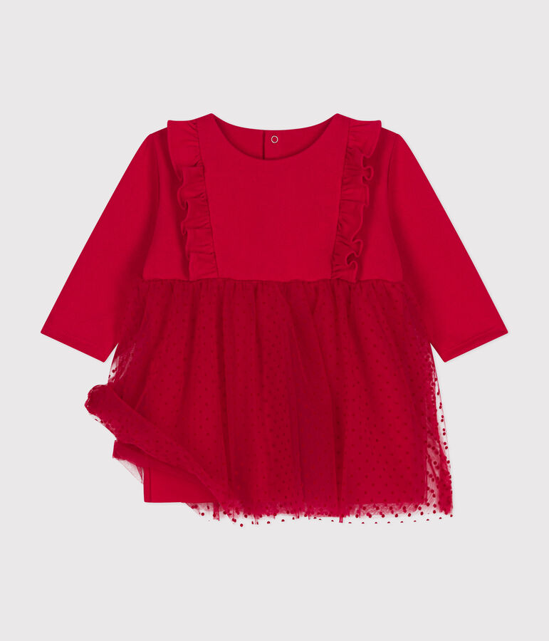 Baby-Kleid aus Baumwolle und T&uuml;ll rot