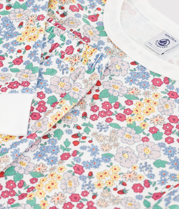 Kinder-Pyjama aus Baumwolle mit Blumenmotiv weiss/vielfarbig