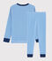 Kinderpyjama aus Rippstrick mit blauen Ringelstreifen für Jungen blau RUISSEAU/weiss MARSHMALLOW