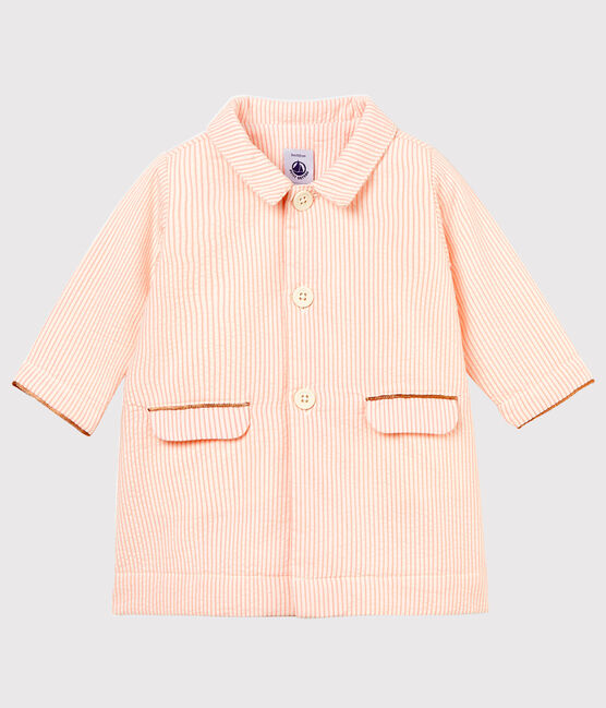Gestreifter baby-mantel mädchen weiss MARSHMALLOW/rosa ROSAKO