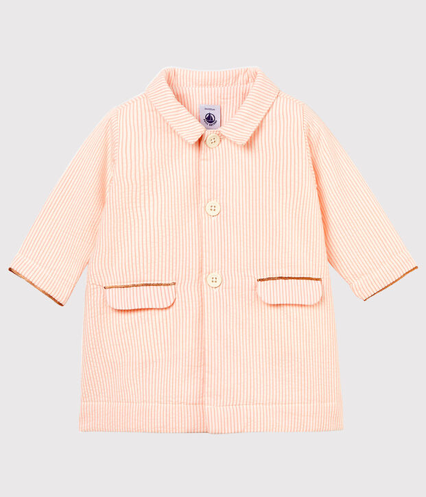 Gestreifter baby-mantel m&auml;dchen weiss/rosa