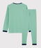 Kinderpyjama aus Rippstrick mit Ringelmuster grün PRADO/weiss MARSHMALLOW