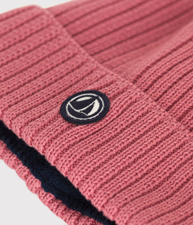 Kinder-Strickm&uuml;tze mit Fleece gef&uuml;ttert rosa