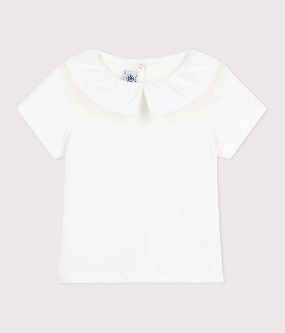 Kurzärmeliges Kinder T-Shirt mit Kragen aus einfarbiger Baumwolle weiss MARSHMALLOW