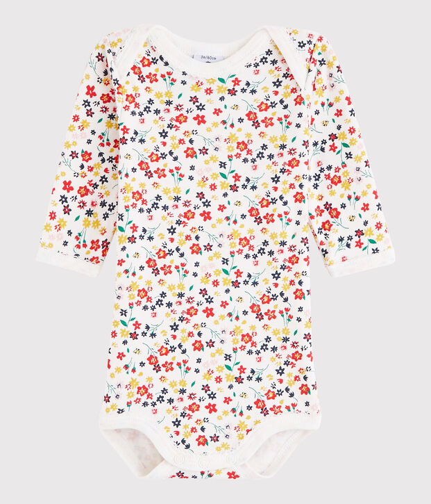 Lang&auml;rmeliger Baby-Body M&auml;dchen weiss/vielfarbig