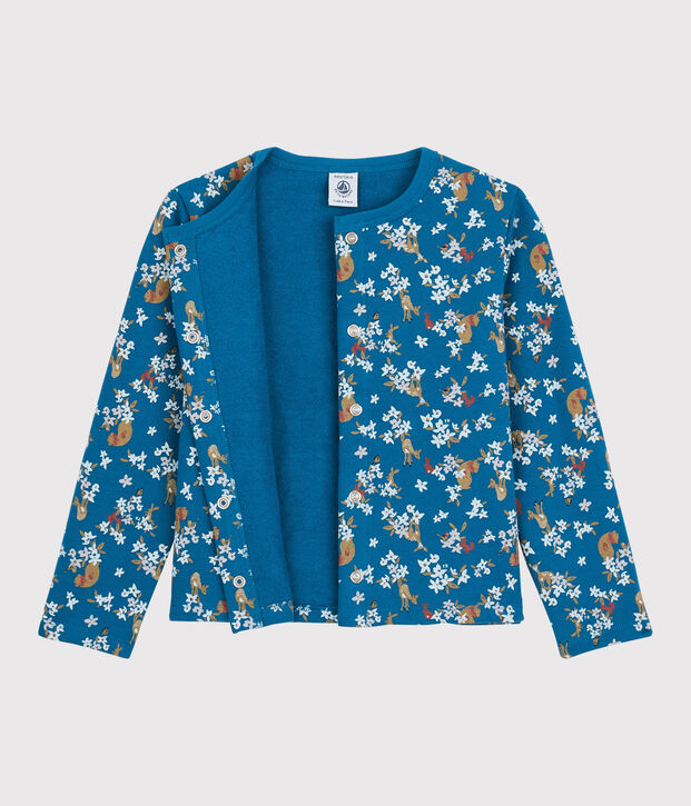 Kinder-Cardigan aus Molton f&uuml;r M&auml;dchen blau/vielfarbig